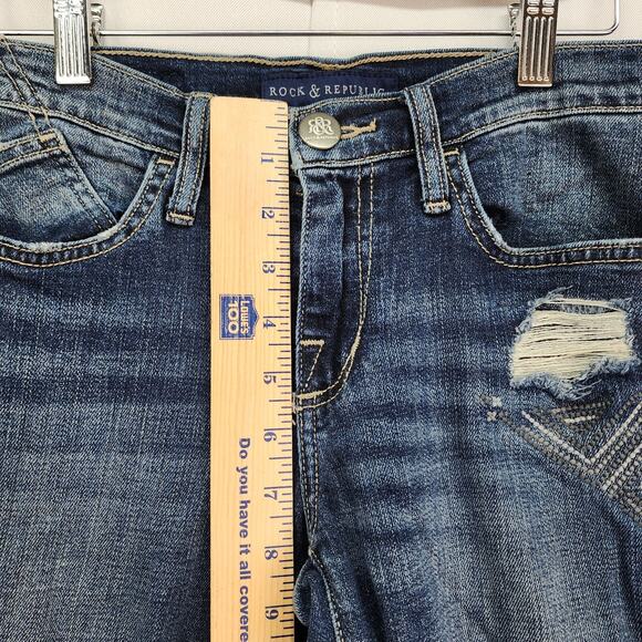 Rock & Republic Berlin SZ 2 26 x28 Low Rise Jeans Distress Embroidered Stretchy - Picture 13 of 16
